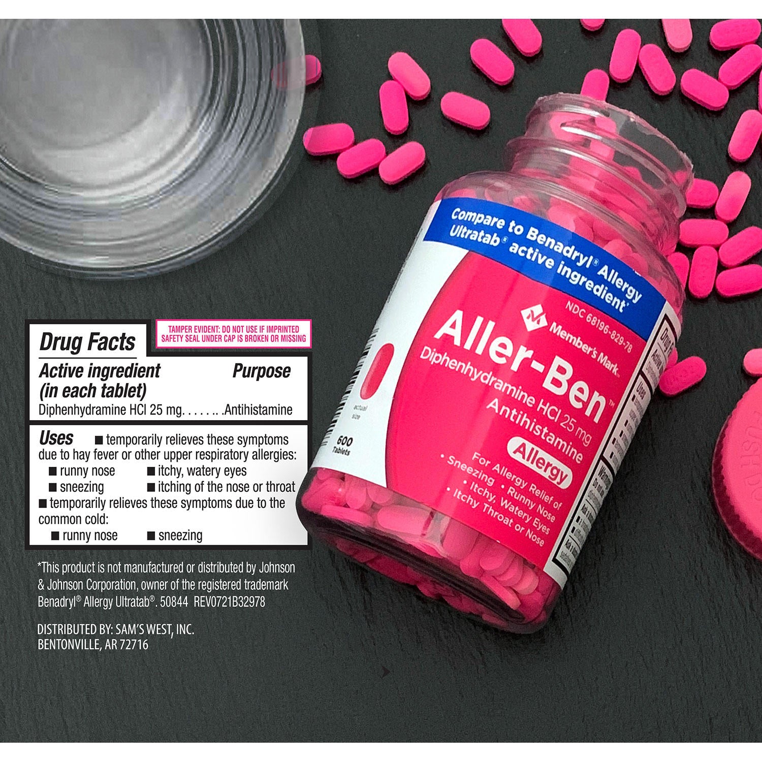 Member’s Mark 25mg Aller-Ben, Diphenhydramine HCL, (600 ct.)