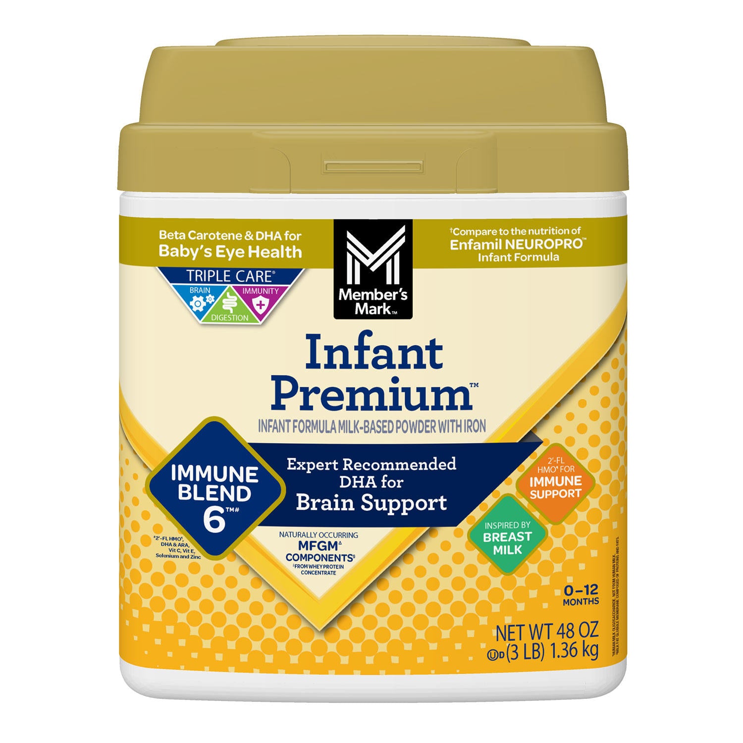 Member's Mark Infant Premium Baby Milk-Based Formula Powder with Iron, Immune Blend (48 oz.)