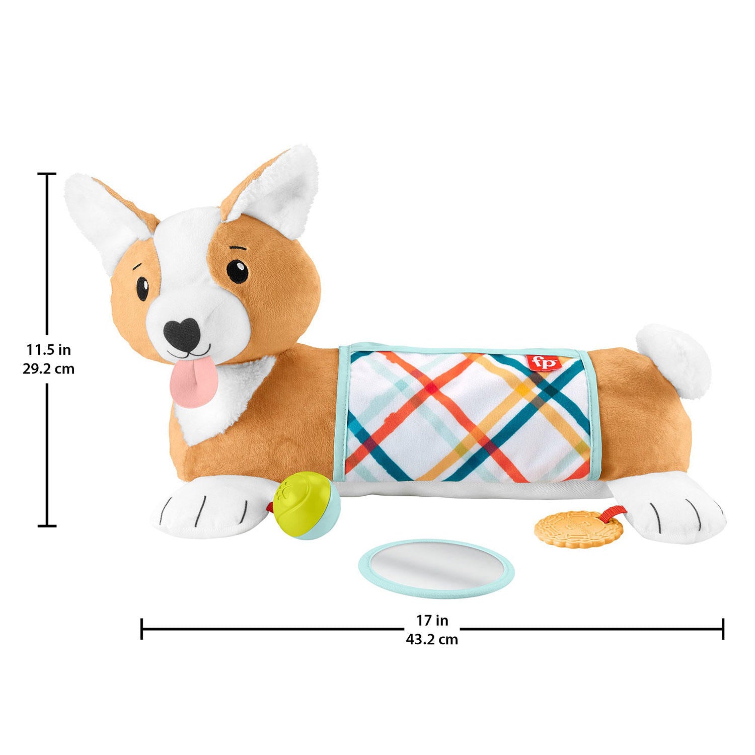 Fisher-Price Baby Tummy Time Toys, 3-in-1 Puppy Wedge with Rattle Teether & Mirror