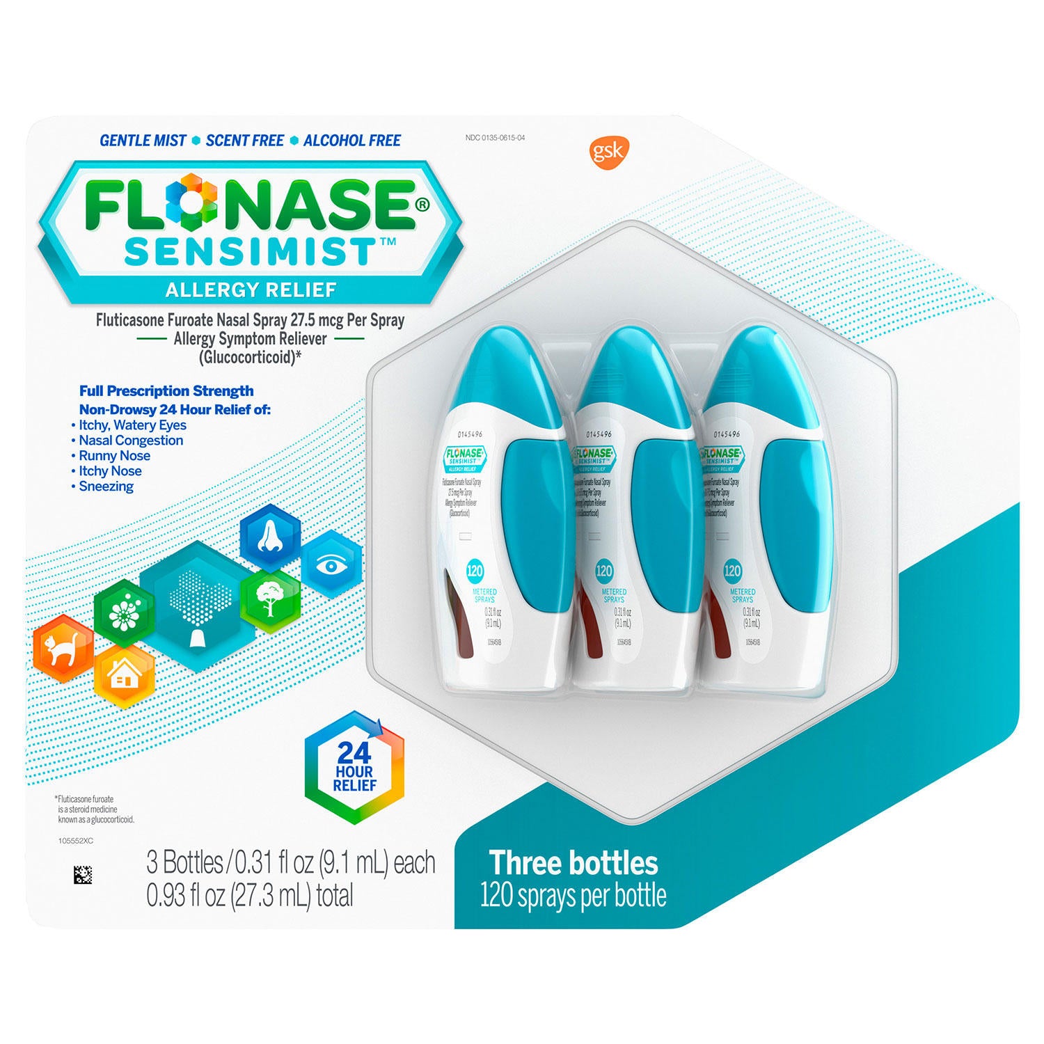 FLONASE Sensimist Allergy 24 Hour Relief Spray (120 sprays per bottle, 3 ct.)