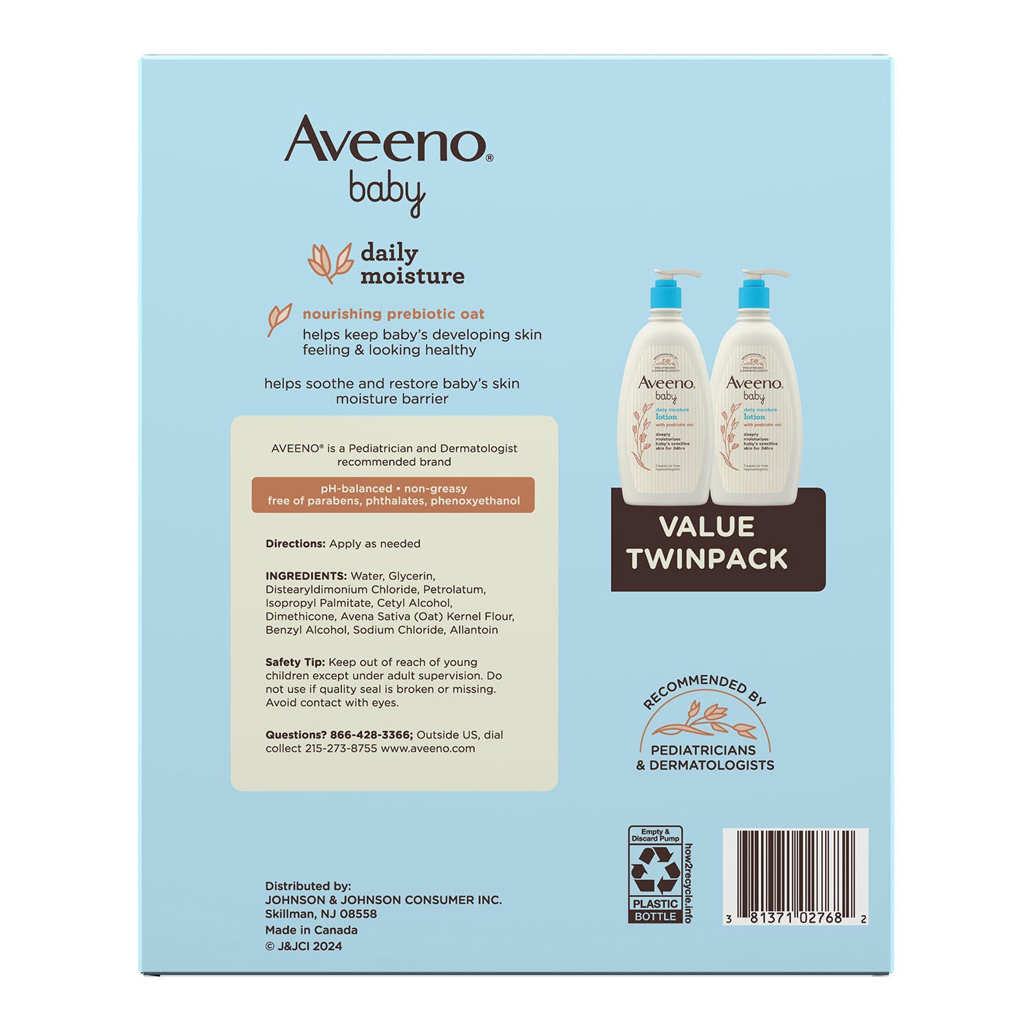 Aveeno Baby Daily Moisture Lotion, 24hr Protection (18 fl. oz., 2 pk.)