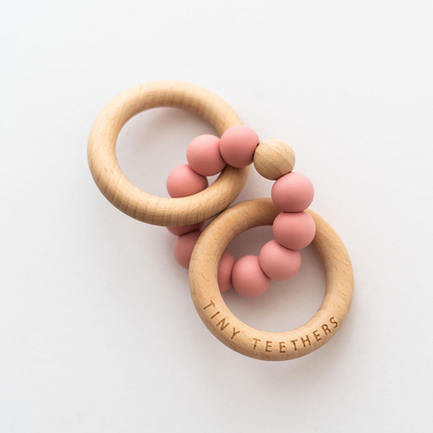 Tiny Teethers Designs Silicone and Beech Teething Rattle and Pacifier Clip (Choose Your Color)