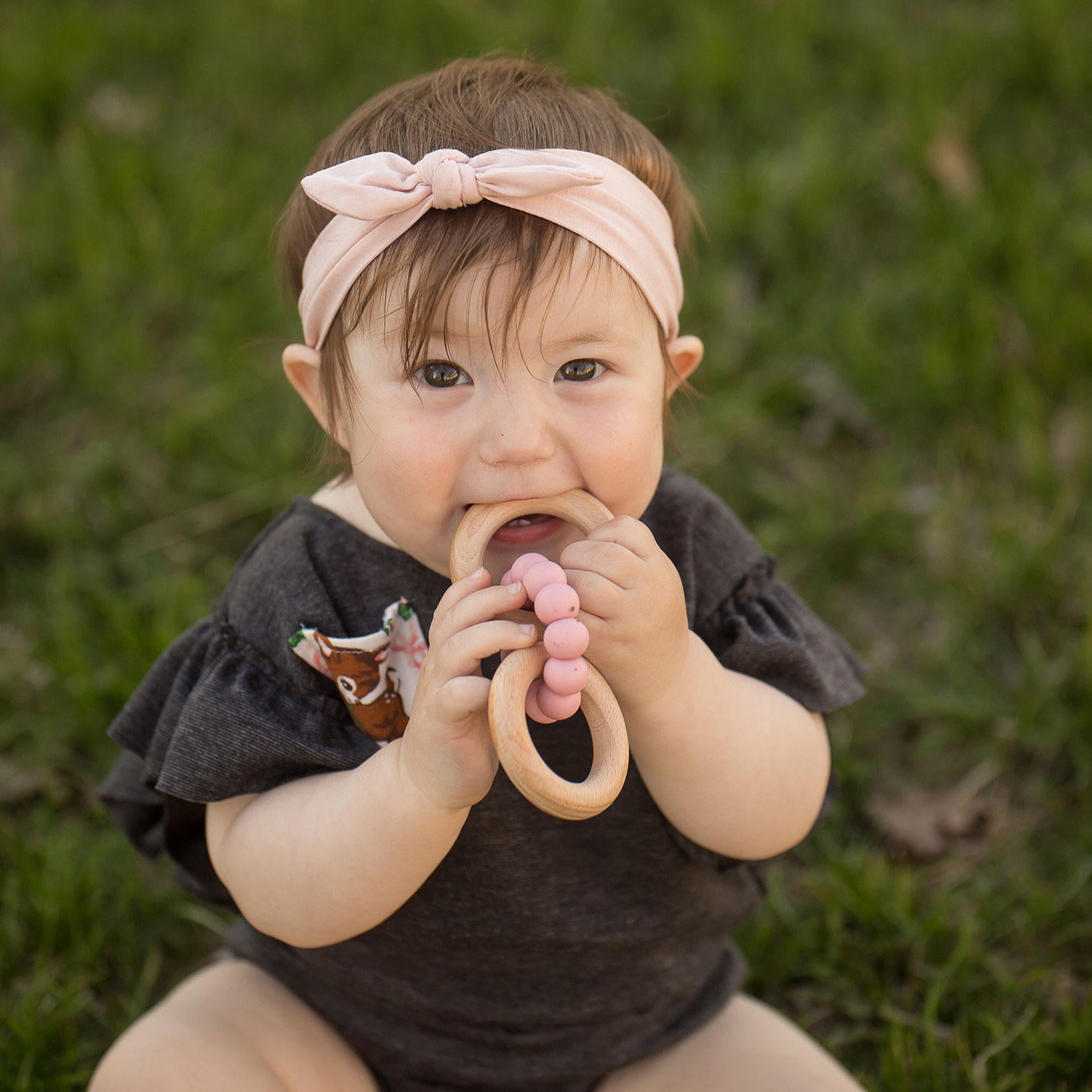 Tiny Teethers Designs Silicone and Beech Teething Rattle and Pacifier Clip (Choose Your Color)