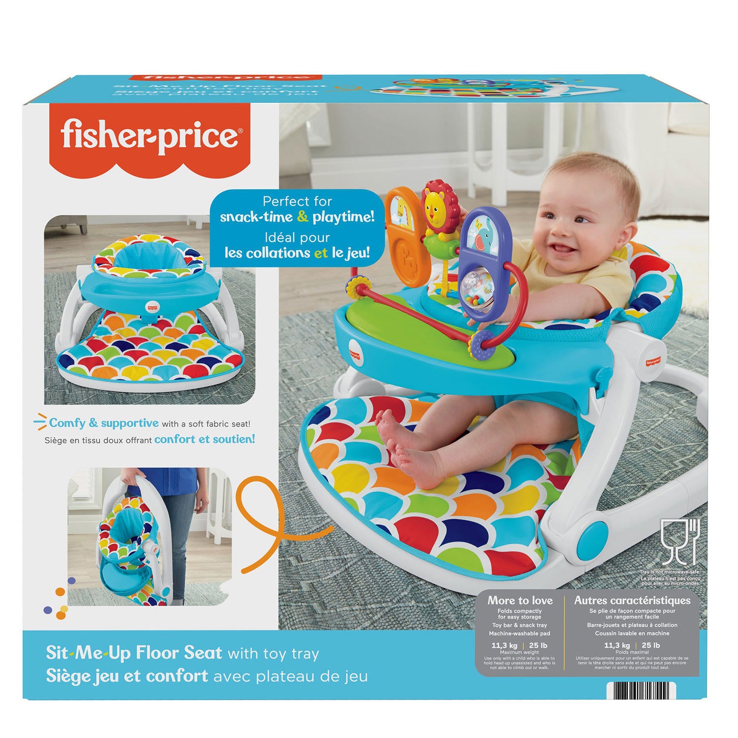 Fisher-Price Sit-Me-Up Floor Seat, Portable Baby Chair with Toys and Snack Tray, Happy Hills