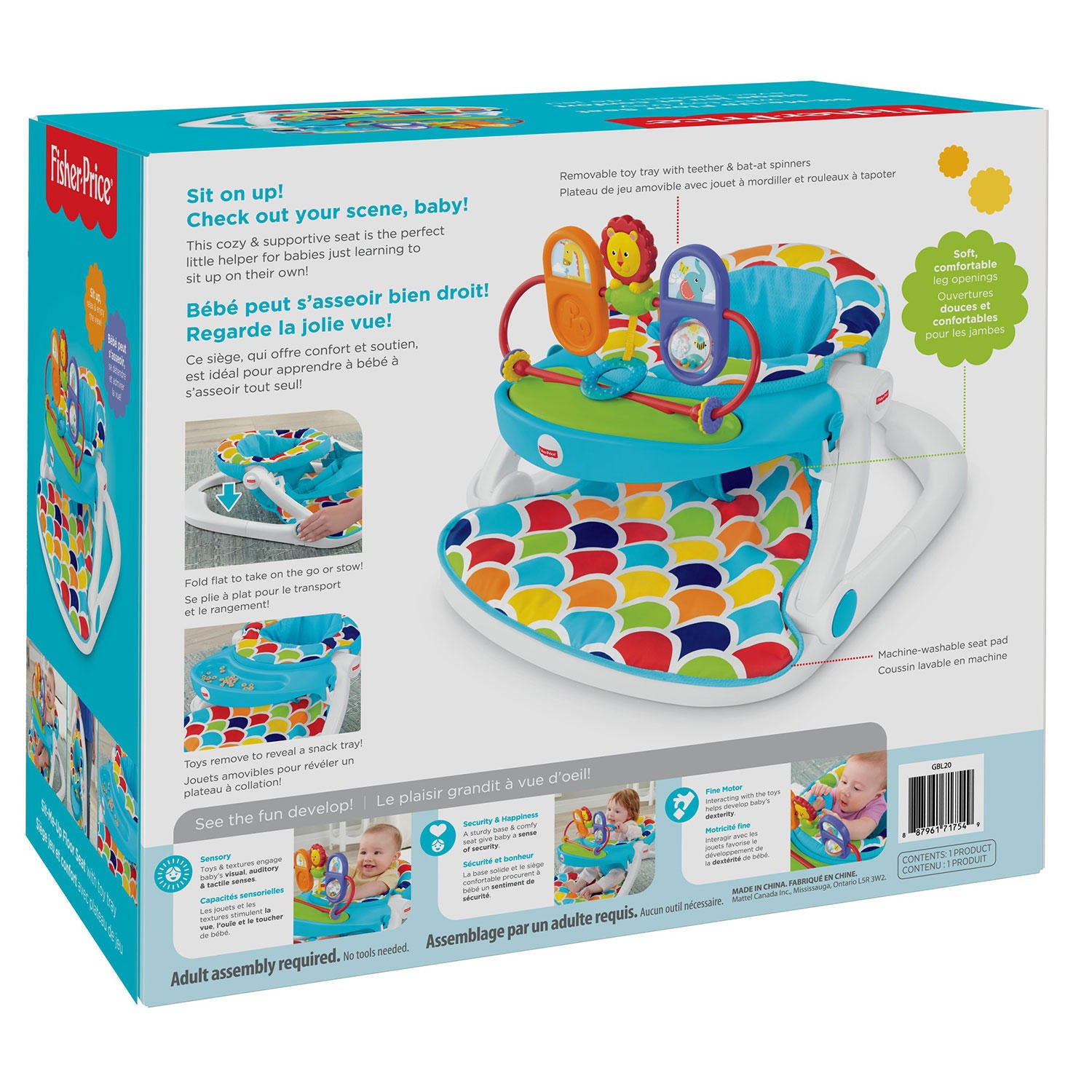 Fisher-Price Sit-Me-Up Floor Seat, Portable Baby Chair with Toys and Snack Tray, Happy Hills