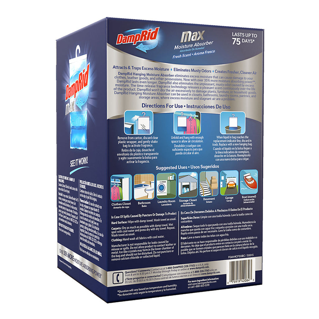 DampRid Max 4-Pack Fresh Scent Moisture Absorbing Hanging Bags