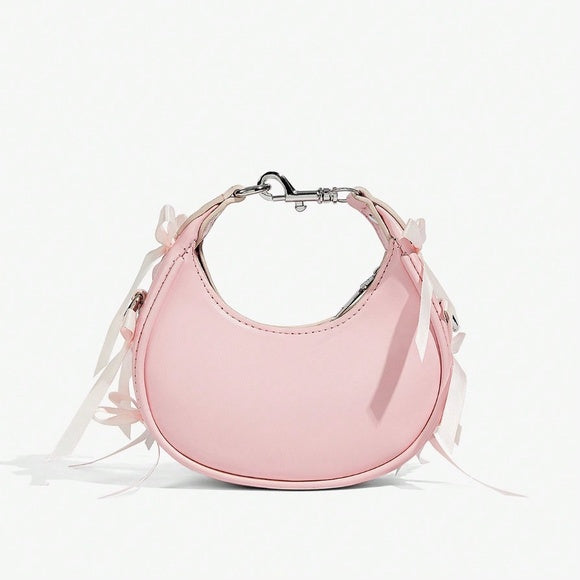 Pink Bowknot Top Handle Crossbody Bag – Lace-Up Ballet Style Y2K Retro Teen