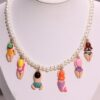 Colorful Y2K Beaded Pearl Necklace - Quirky Cartoon Character Pendant Jewelry