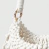 Fairycore Woven Tote Bag - Striped Beige Shell Decor Mini Top Handle Novelty Bag