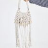 Fairycore Woven Tote Bag - Striped Beige Shell Decor Mini Top Handle Novelty Bag