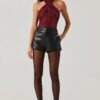 ASTR Wine Sequin Halter Top Small Crossover Neck Sparkly Party Top