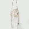 Fairycore Woven Tote Bag - Striped Beige Shell Decor Mini Top Handle Novelty Bag
