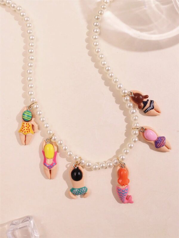 Colorful Y2K Beaded Pearl Necklace - Quirky Cartoon Character Pendant Jewelry