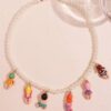 Colorful Y2K Beaded Pearl Necklace - Quirky Cartoon Character Pendant Jewelry