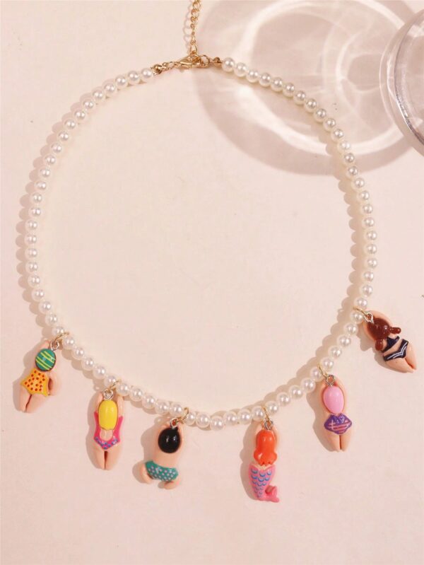 Colorful Y2K Beaded Pearl Necklace - Quirky Cartoon Character Pendant Jewelry