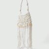 Fairycore Woven Tote Bag - Striped Beige Shell Decor Mini Top Handle Novelty Bag