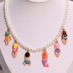 Colorful Y2K Beaded Pearl Necklace - Quirky Cartoon Character Pendant Jewelry