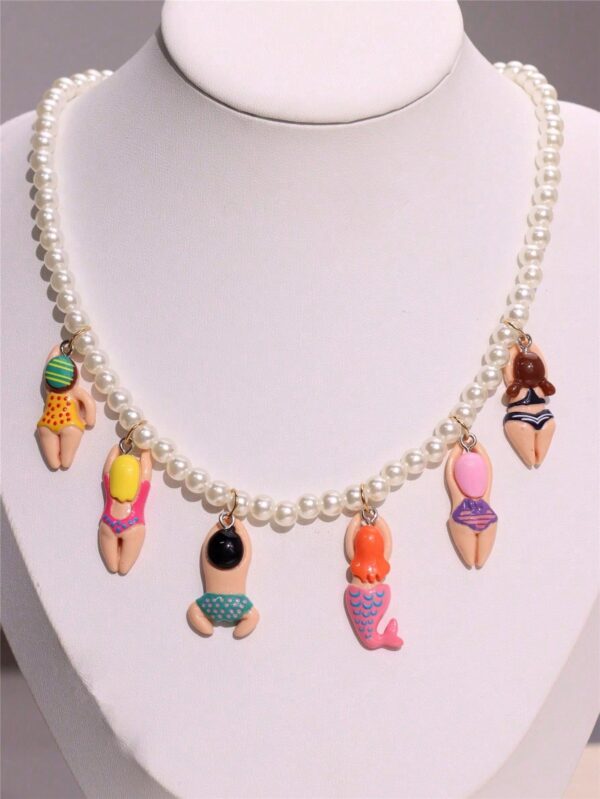 Colorful Y2K Beaded Pearl Necklace - Quirky Cartoon Character Pendant Jewelry