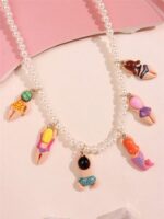 Colorful Y2K Beaded Pearl Necklace - Quirky Cartoon Character Pendant Jewelry