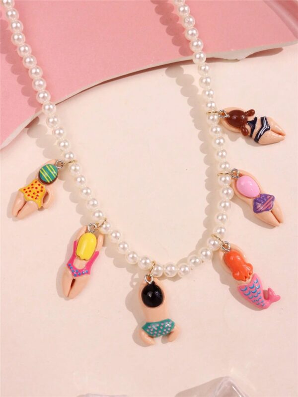 Colorful Y2K Beaded Pearl Necklace - Quirky Cartoon Character Pendant Jewelry