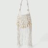 Fairycore Woven Tote Bag - Striped Beige Shell Decor Mini Top Handle Novelty Bag