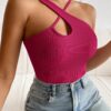 Privé Hot Pink Crisscross Front Top XS Asymmetrical Backless Ribbed
