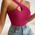 Privé Hot Pink Crisscross Front Top XS Asymmetrical Backless Ribbed