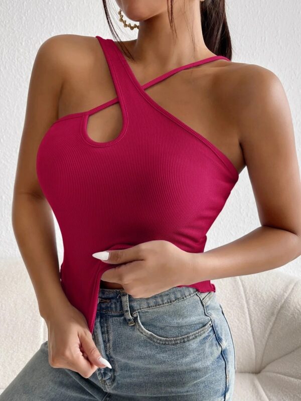 Privé Hot Pink Crisscross Front Top XS Asymmetrical Backless Ribbed