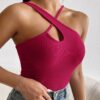 Privé Hot Pink Crisscross Front Top XS Asymmetrical Backless Ribbed