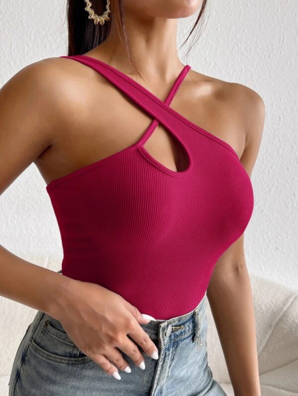 Privé Hot Pink Crisscross Front Top XS Asymmetrical Backless Ribbed