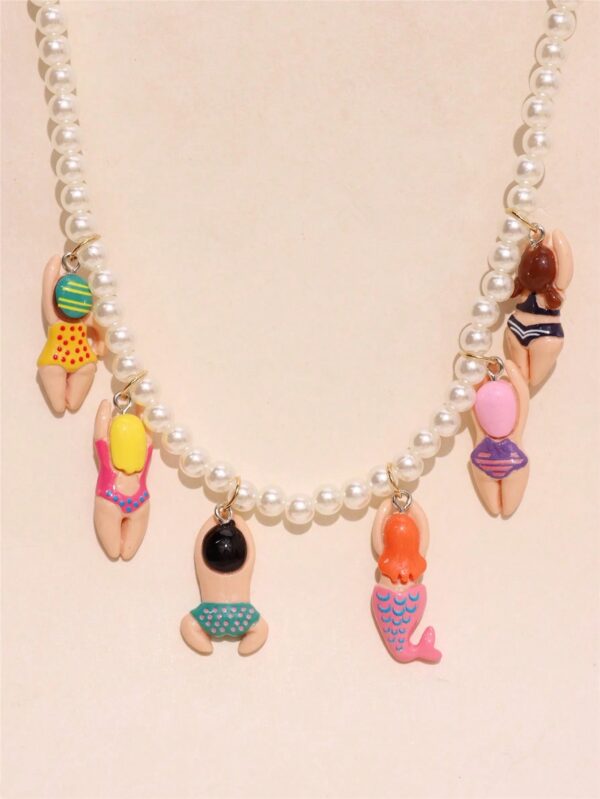 Colorful Y2K Beaded Pearl Necklace - Quirky Cartoon Character Pendant Jewelry