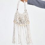 🐚🤍 Fairycore Woven Tote Bag – Striped Beige Shell Decor Mini Top Handle Bag