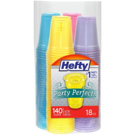 Hefty Party Perfect Translucent Plastic Cup, Spring Colors – 18 oz, 140 Count