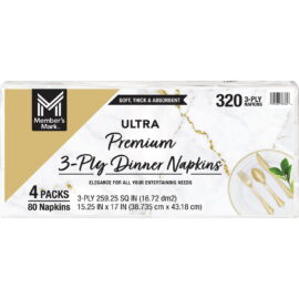Member's Mark Ultra Premium 3-Ply White Dinner Napkins – 4 Packs., 80 napkins/pk