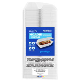 DART® Insulated Foam Hinged Lid Take Out Container, 9" x 5" Hoagie, 1-Compartment – 125 Count