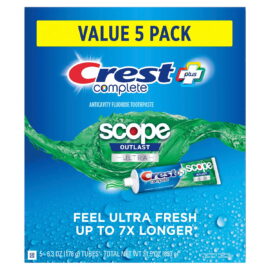 Crest Complete + Scope Outlast Ultra Toothpaste – 6.3 oz, 5 Pack