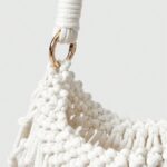 🐚🤍 Fairycore Woven Tote Bag – Striped Beige Shell Decor Mini Top Handle Bag