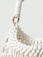 🐚🤍 Fairycore Woven Tote Bag – Striped Beige Shell Decor Mini Top Handle Bag