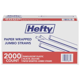 Hefty Jumbo Translucent Wrapped Plastic Straws, 10.25", 2 – 000 Count