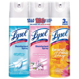 LYSOL Disinfecting Spray, Crisp Linen, Early Morning Breeze, & Mango Hibiscus – 3 Pack 19 oz each