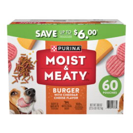 Moist & Meaty Purina Moist & Meaty Burger with Cheddar Cheese Flavor, Adult Dog Food – 6 oz, 60 Count