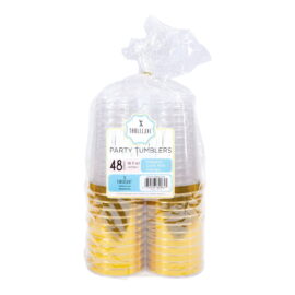 Tableluxe Premium Disposable Gold Rimmed Clear Plastic Tumbler – 16 fl oz, 48 Count