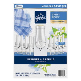 Glade PlugIns Scented Oil, Clean Linen, 1 Warmer + 9 Refills