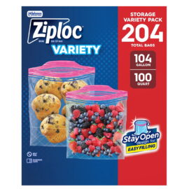 Ziploc Gallon & Storage Quart Bags with New Stay Open Design – 204 Count