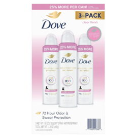Dove Advanced Care Clear Finish Antiperspirant Spray – 4.8 oz, 3 Pack