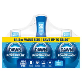 Dawn Platinum Plus Powerwash Dish Spray Bottle Set, Fresh Scent, 1 Spray Bottle + 2 Refills, 64.5 fl. oz