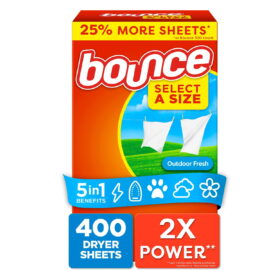 Bounce Select a Size Fabric Softener Dryer Sheets, Outdoor Fresh – 400 Count
