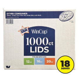 WinCup Lids with Drink Thru Tear Back and Straw Slot 18 Series, White, 12-20 oz – 1000 Count