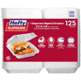 Hefty Supreme Foam Hinged Lid Container, 1-Compartment – 125 Count