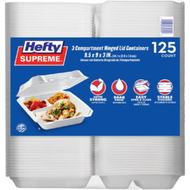 Hefty Supreme Foam Hinged Lid Container, 3-Compartment 125 Count
